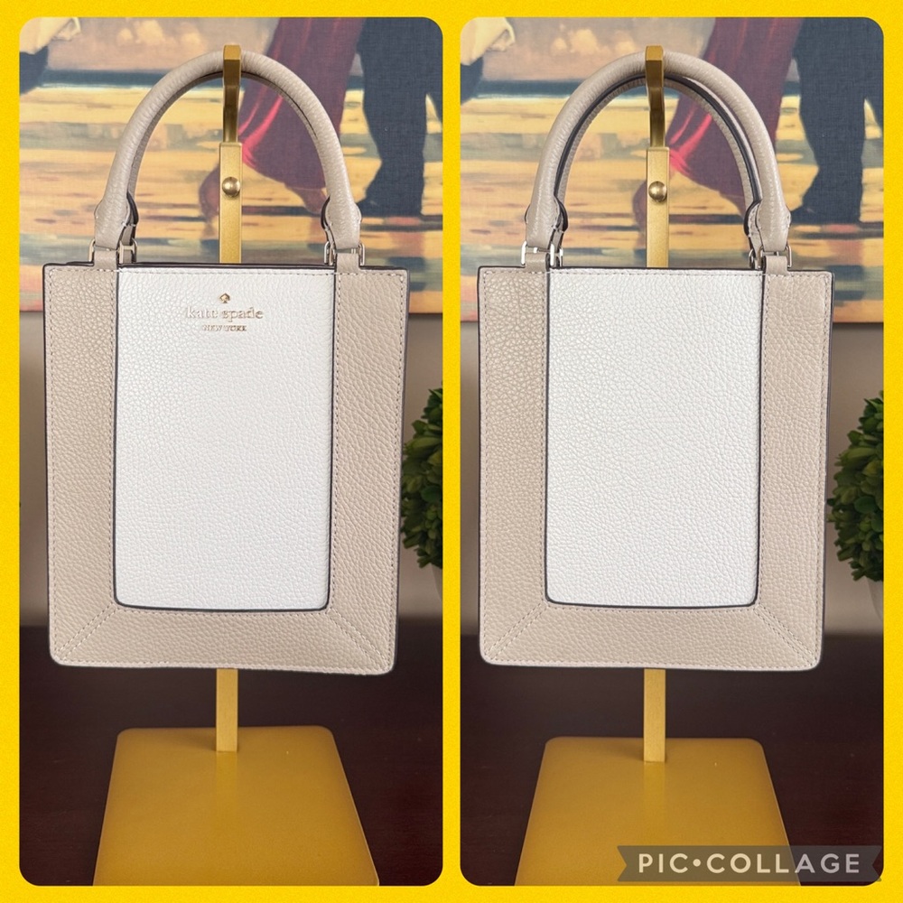 KATE SPADE ♠️ New York 🤎Lena🤎 COLORBLOCK PEBBLED LEATHER MINI TOTE BAG - Picture 7 of 17